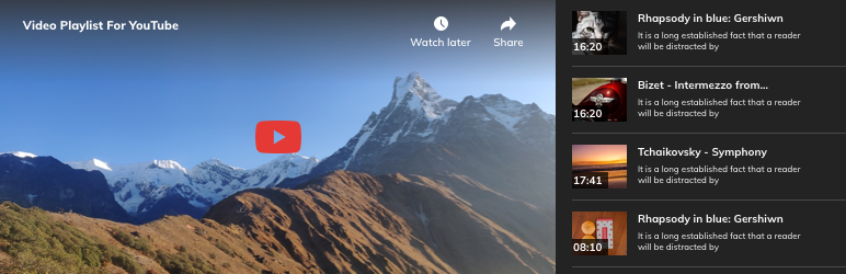 Video Playlist For YouTube Preview Wordpress Plugin - Rating, Reviews, Demo & Download