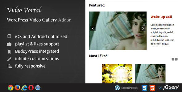 Video Portal – WordPress Video Gallery AddOn Preview - Rating, Reviews, Demo & Download