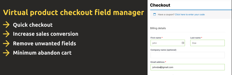 Virtual Product Checkout Field Manager For WooCommerce Preview Wordpress Plugin - Rating, Reviews, Demo & Download