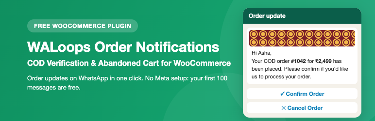 WALoops Order Notifications, COD Verification & Abandoned Cart For WooCommerce Preview Wordpress Plugin - Rating, Reviews, Demo & Download
