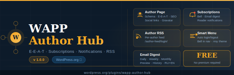 WAPP Author Hub Preview Wordpress Plugin - Rating, Reviews, Demo & Download