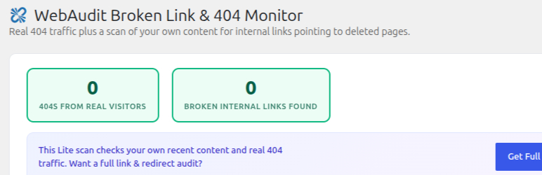 WebAudit Broken Link & 404 Monitor Preview Wordpress Plugin - Rating, Reviews, Demo & Download