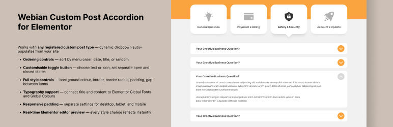 Webian Custom Post Accordion For Elementor Preview Wordpress Plugin - Rating, Reviews, Demo & Download
