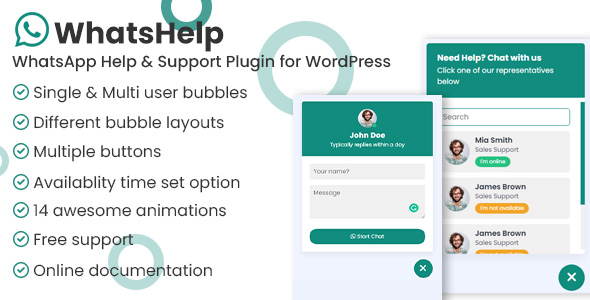 WhatsApp Chat Support Pro WordPress Plugin Preview - Rating, Reviews, Demo & Download
