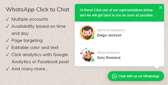 WhatsApp Click To Chat Plugin For WordPress Preview - Rating, Reviews, Demo & Download