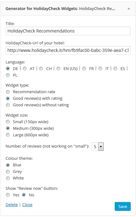 Widget Generator For HolidayCheck-Hotels Preview Wordpress Plugin - Rating, Reviews, Demo & Download