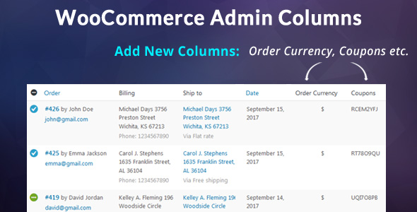 WooCommerce Admin Columns Add-On Preview Wordpress Plugin - Rating, Reviews, Demo & Download