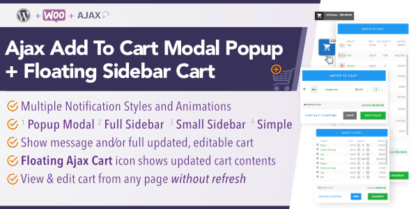 WooCommerce AJAX Add To Cart + Floating Cart | Popup Modal + Sidebar Preview Wordpress Plugin - Rating, Reviews, Demo & Download