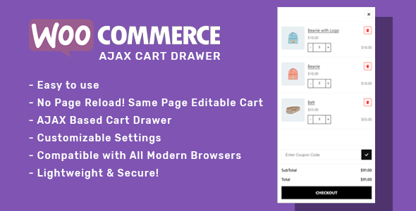 WooCommerce AJAX Cart Drawer Preview Wordpress Plugin - Rating, Reviews, Demo & Download