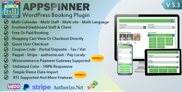 Woocommerce Appointment Booking & Scheduling Wordpress Plugin – AppSpinner V 3 - Rating, Reviews, Demo & Download