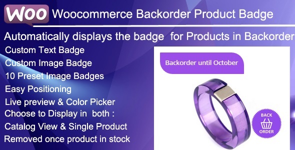 Woocommerce Backorder Product Badge Preview Wordpress Plugin - Rating, Reviews, Demo & Download