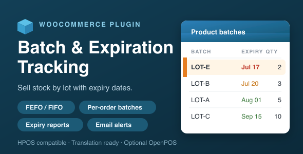 WooCommerce Batch & Expiration Tracking Preview Wordpress Plugin - Rating, Reviews, Demo & Download