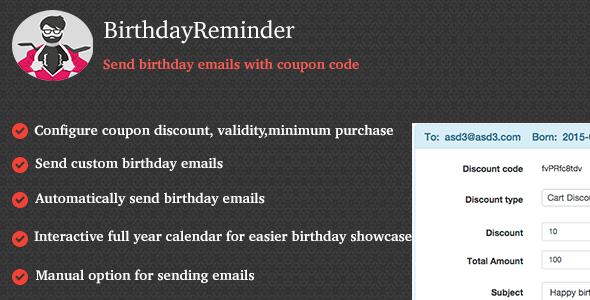 WooCommerce BirthdayReminder Preview Wordpress Plugin - Rating, Reviews, Demo & Download