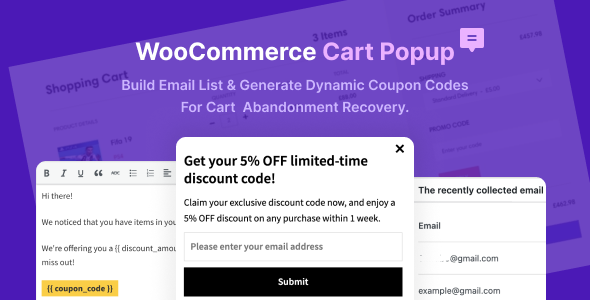 WooCommerce Cart Popup – For Cart Abandonment Recovery Preview Wordpress Plugin - Rating, Reviews, Demo & Download