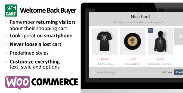 WooCommerce – Cart Reminder For Returning Visitors – Welcome Back Buyer Preview Wordpress Plugin - Rating, Reviews, Demo & Download
