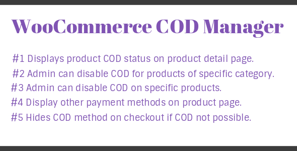 WooCommerce COD Manager Preview Wordpress Plugin - Rating, Reviews, Demo & Download