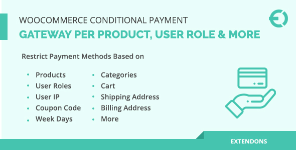WooCommerce Conditional Payment Gateway Per Product, User Role & More Preview Wordpress Plugin - Rating, Reviews, Demo & Download