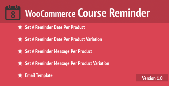 WooCommerce Course Reminder Preview Wordpress Plugin - Rating, Reviews, Demo & Download