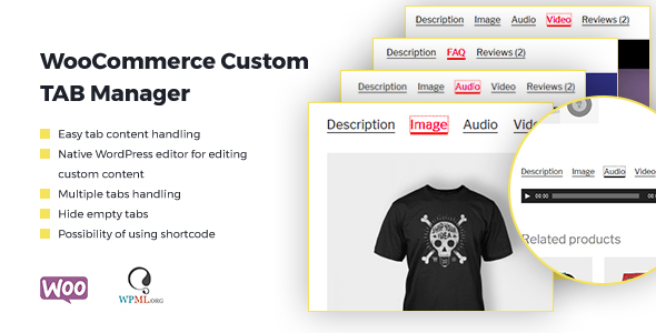WooCommerce Custom Tab Manager Preview Wordpress Plugin - Rating, Reviews, Demo & Download