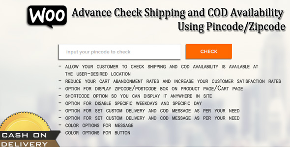 WooCommerce Delivery Time And Cash On Delivery Check Using Pincode/Zipcode Preview Wordpress Plugin - Rating, Reviews, Demo & Download