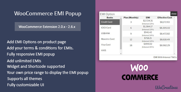 WooCommerce EMI Popup Preview Wordpress Plugin - Rating, Reviews, Demo & Download