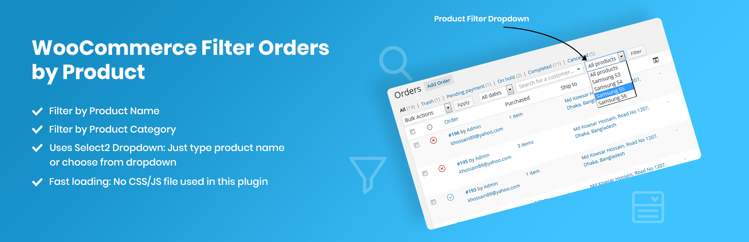 WooCommerce Filter Orders By Product Preview Wordpress Plugin - Rating, Reviews, Demo & Download