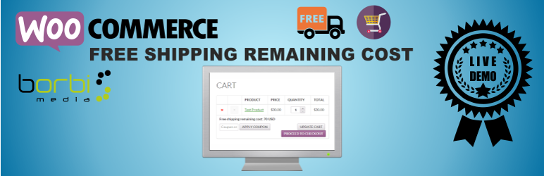 Woocommerce Free Shipping Remaining Cost Preview Wordpress Plugin - Rating, Reviews, Demo & Download