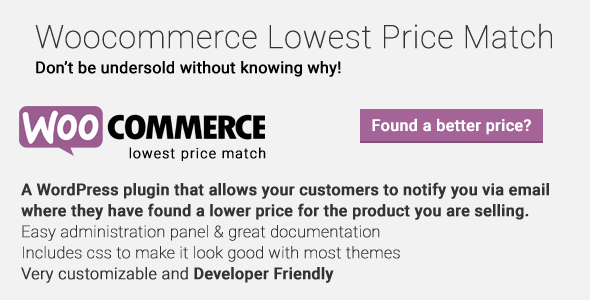 Woocommerce Lowest Price Match Preview Wordpress Plugin - Rating, Reviews, Demo & Download