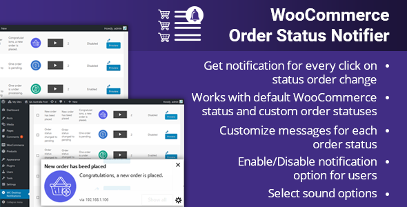 WooCommerce Order Status Notifier Preview Wordpress Plugin - Rating, Reviews, Demo & Download