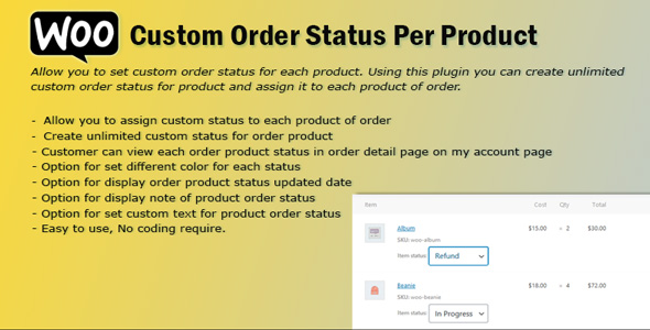 WooCommerce Order Status Per Product Preview Wordpress Plugin - Rating, Reviews, Demo & Download
