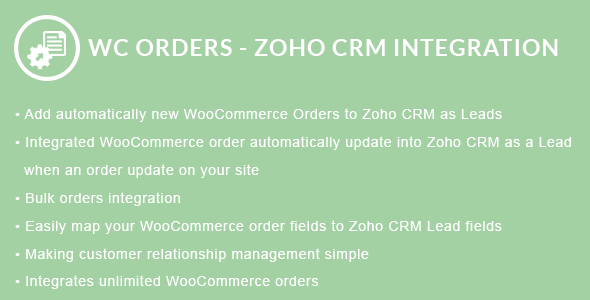 WooCommerce Orders – Zoho CRM Integration Preview Wordpress Plugin - Rating, Reviews, Demo & Download