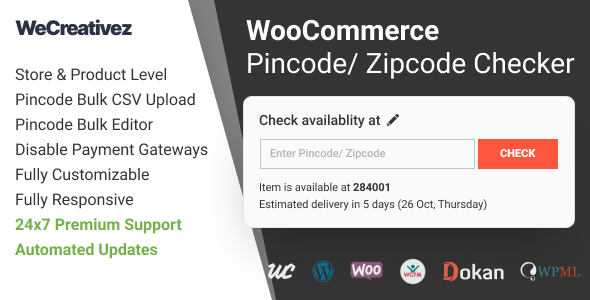 WooCommerce Pincode/ Zipcode Checker Preview Wordpress Plugin - Rating, Reviews, Demo & Download