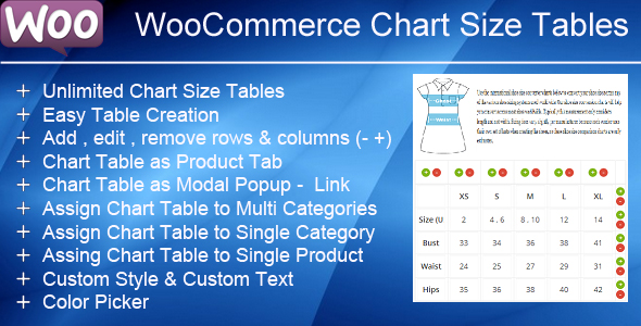 WooCommerce Product Chart Sizes Table Preview Wordpress Plugin - Rating, Reviews, Demo & Download
