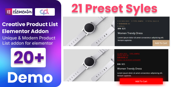 WooCommerce Product List Addon For Elementor Preview Wordpress Plugin - Rating, Reviews, Demo & Download