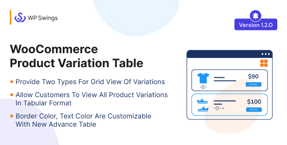 WooCommerce Product Variation Table – Tabular Format, Grid View Of Variation, Table Customization Preview Wordpress Plugin - Rating, Reviews, Demo & Download