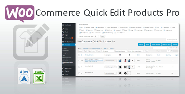 WooCommerce Quick Edit Products Pro Preview Wordpress Plugin - Rating, Reviews, Demo & Download