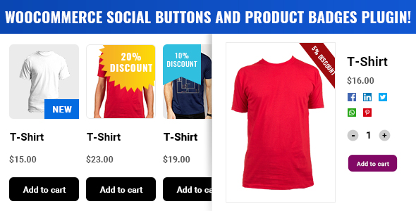 WooCommerce Social Buttons And Product Badges Preview Wordpress Plugin - Rating, Reviews, Demo & Download