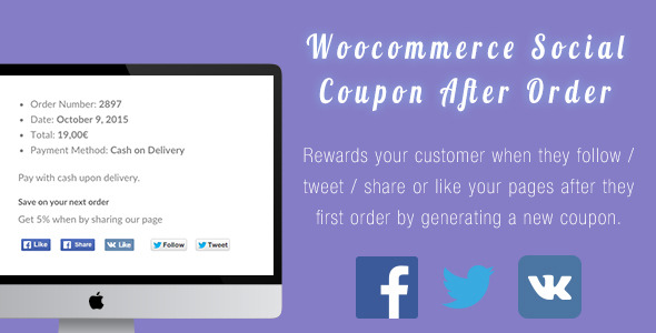 Woocommerce Social Coupon After Order Preview Wordpress Plugin - Rating, Reviews, Demo & Download