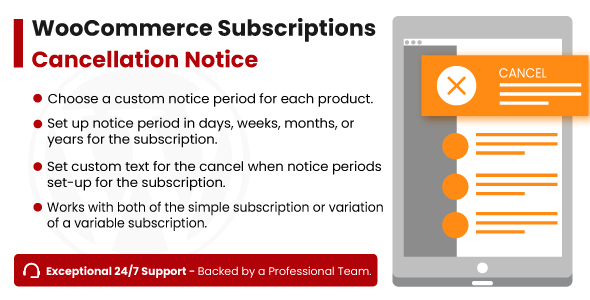 WooCommerce Subscriptions Cancellation Notice Preview Wordpress Plugin - Rating, Reviews, Demo & Download