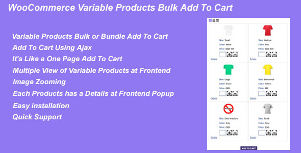 WooCommerce Variable Products Bulk Add To Cart Preview Wordpress Plugin - Rating, Reviews, Demo & Download