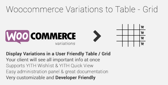 Woocommerce Variations To Table – Grid Preview Wordpress Plugin - Rating, Reviews, Demo & Download