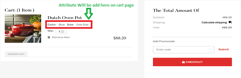 Woocommrece Product Attribute On Cart Preview Wordpress Plugin - Rating, Reviews, Demo & Download