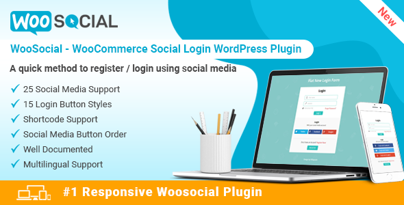 WooSocial – WooCommerce Social Login WordPress Plugin Preview - Rating, Reviews, Demo & Download