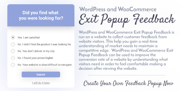WordPress And WooCommerce Exit Popup Feedback Preview - Rating, Reviews, Demo & Download