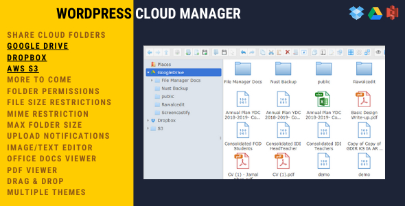 WordPress Cloud Manager | Dropbox – Google Drive – S3 Folder Sharing Preview - Rating, Reviews, Demo & Download
