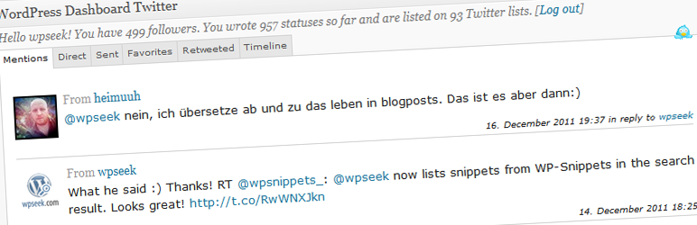 WordPress Dashboard Tweeter Preview - Rating, Reviews, Demo & Download
