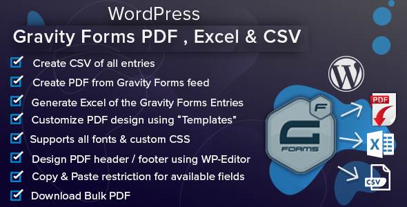 WordPress Gravity Forms PDF, Excel, CSV & Google Sheet Preview - Rating, Reviews, Demo & Download