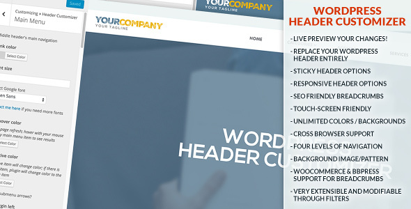 WordPress Header Customizer Preview - Rating, Reviews, Demo & Download