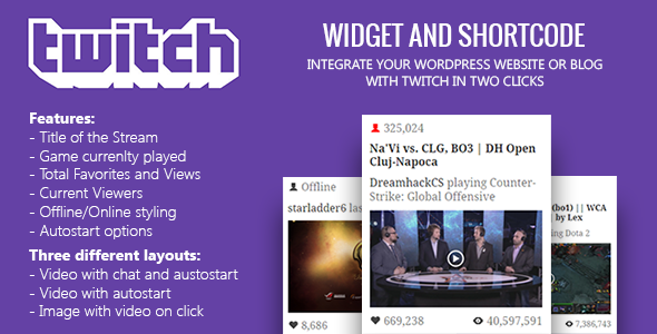 WordPress Twitch Widget And Shortcode Preview - Rating, Reviews, Demo & Download