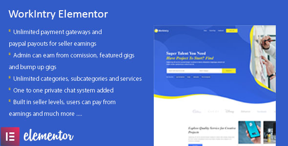 Workintry – Freelance And Job Board Elementor Extension WordPress Plugin Preview - Rating, Reviews, Demo & Download